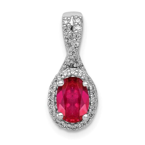 Kazi Luxury 14k White Gold Diamond and Oval Ruby Halo Pendant